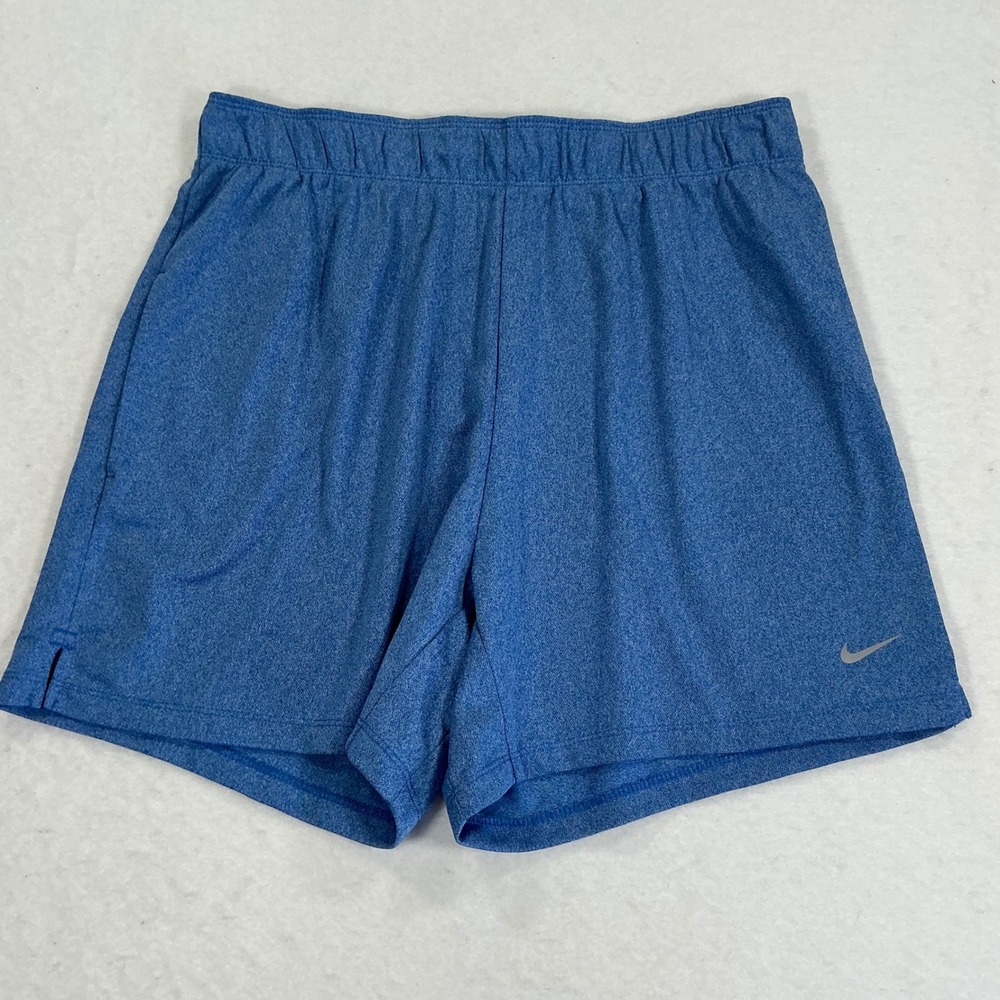 Nike Dri-FIT Mens Large Blue Heathered Knit Athletic Training Shorts 5 Inseam